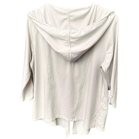 Zenergy By Chico’s Beige Lightweight 3/4 Sleeve Jersey Knit Hooded Cardigan Sz L - Picture 5 of 14